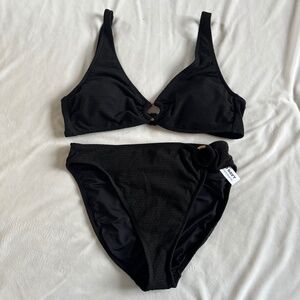 Old Navy Bikini Suit Set Solid Black Hoop Women's Size Top XXL Bottom XL NWT